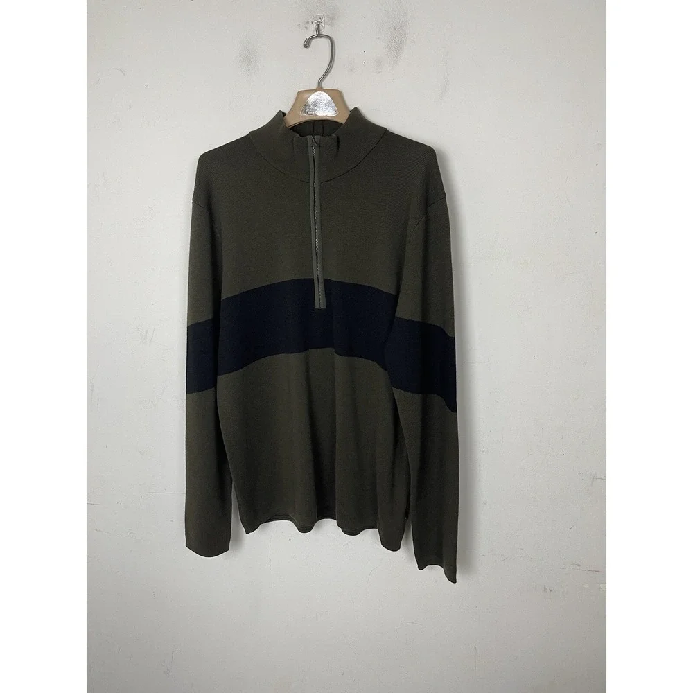 Banana Republic Mens XL‎ Extra Fine Merino Wool Quarter Zip Sweater Olive